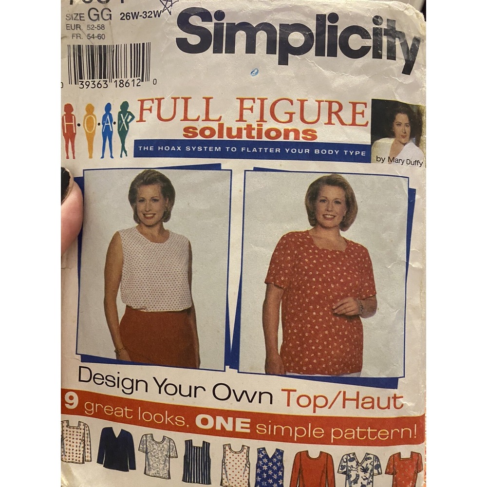 Vintage 1995 Simplicity 7034 Sewing Pattern Full Figure Top Size 26W-32W Cut